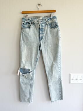 Abercrombie & Fitch The Skinny High Rise Denim Distressed Straight Jeans Blue 30